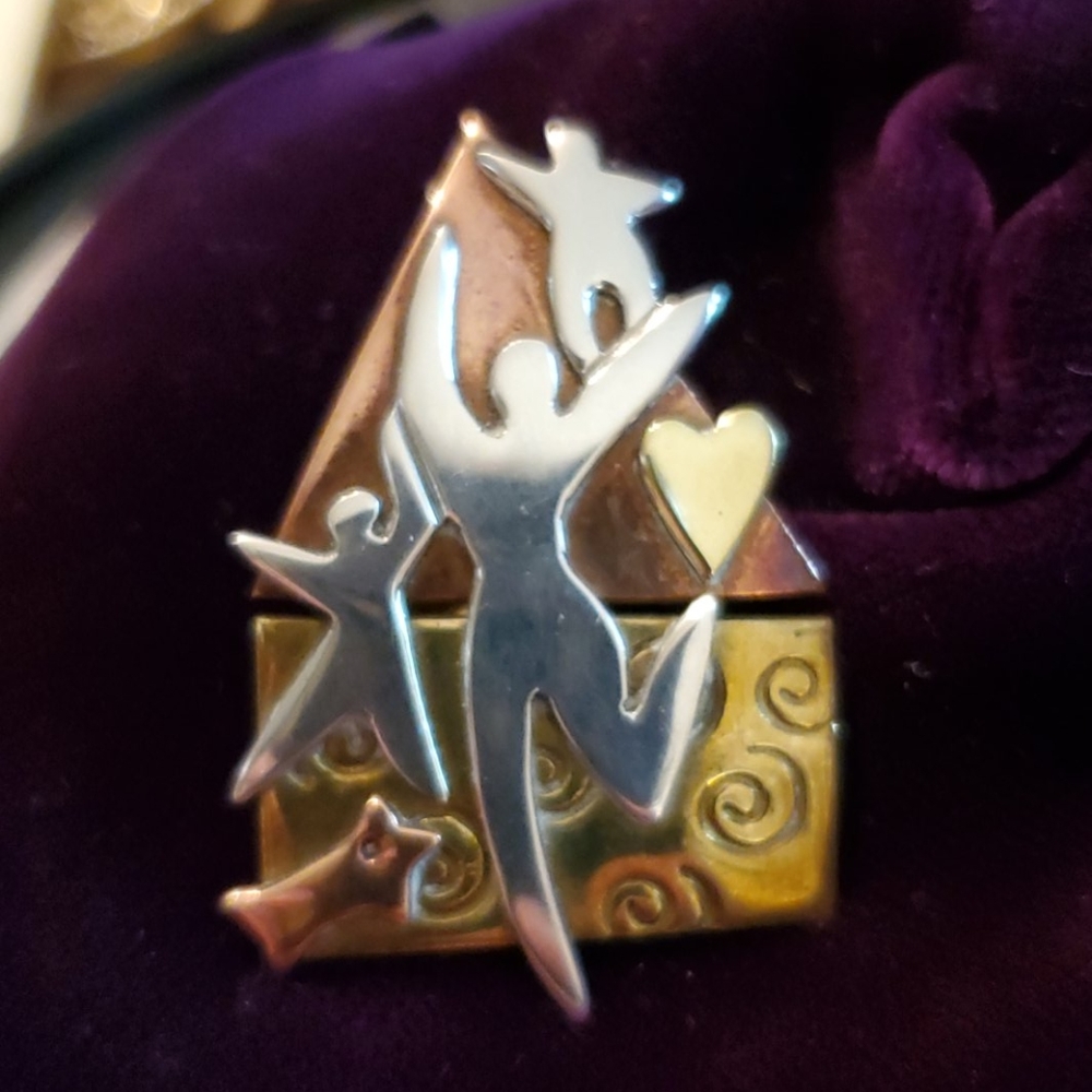 Gorgeous Far Fetched Pin Brooch Sterling Silver Brass Copper Mixed - Picture 7 of 8
